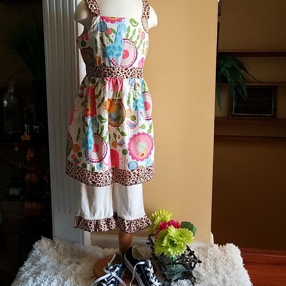 Adorable leopard print/ zoo swing dress/crop pant